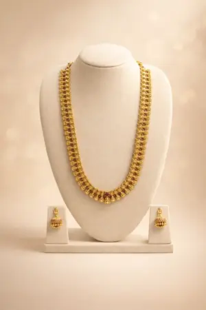 Antique Lakshmi Coin Haram Necklace Set with Jhumka Earrings