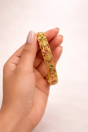 Antique Lakshmi Temple Bangle with Ruby & Emerald Stones