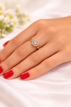 Gold-Plated Halo Solitaire Ring