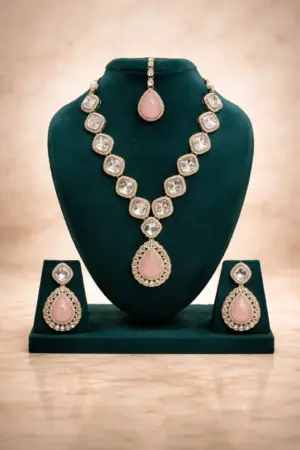 Elegant Pink Drop Necklace Set