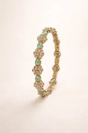 Floral AD Stone Bracelet Bangle with Teardrop Accents