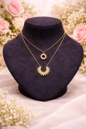 Gold-Plated Layered Pendant Necklace Set