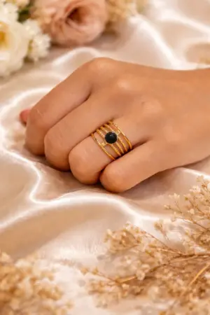 Gold-Plated Multi-Layer Black Stone Ring