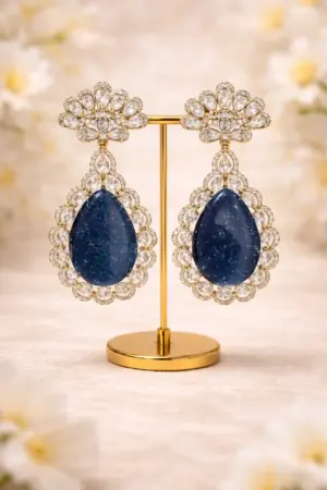 Midnight Sapphire Drop Statement Earrings