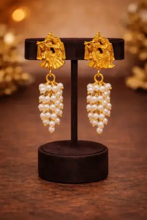 Radha Krishna Gold Earrings with Pearls