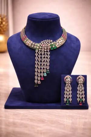 Rainbow Elegance AD Tassel Necklace Set