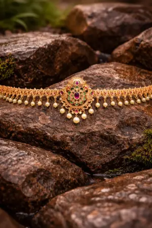 Royal Gemstone and Pearl Gold Hip Chain