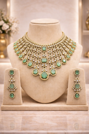 Royal Mesh Ruby Emerald AD Necklace Set
