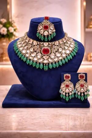 Royal Ruby & Emerald AD Bridal Necklace Set