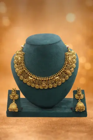 Antique Coin Temple Necklace Set with Elephant Motifs