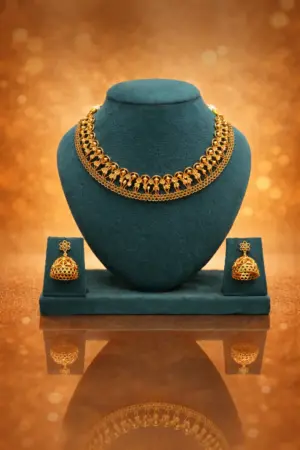 Antique Floral Filigree Necklace Set with Intricate Openwork