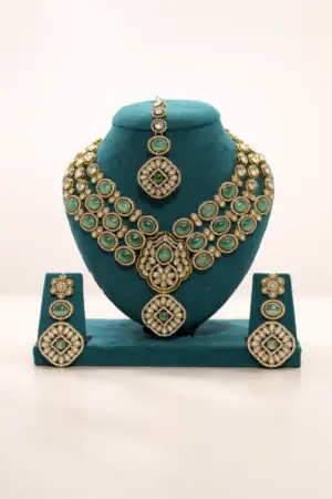 Antique Green Stone Statement Necklace Set
