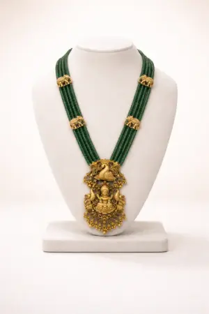 Antique Lakshmi Pendant Green Beaded Haram