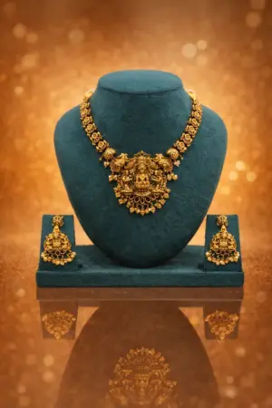 Antique Lakshmi Temple Necklace Set with Floral Link Chain