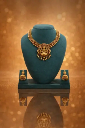 Antique Lakshmi Temple Necklace Set with Peacock Motifs