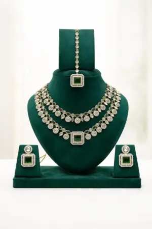 Emerald Green AD Layered Necklace Set