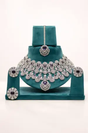 Luxury AD Bridal Choker Set with Purple Stones