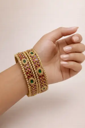 Royal Ruby & Emerald Bridal Gold Bangles