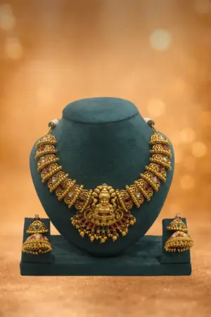 Temple Lakshmi Antique Necklace Set with Multi-Stone Detailing