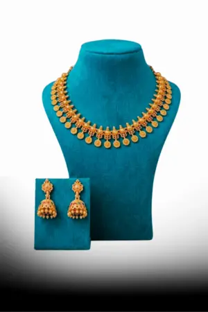 Antique Floral Coin Necklace Set with Jhumka Earrings