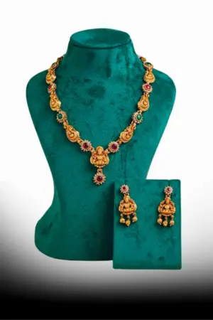 Antique Lakshmi Stone Necklace Set with Matching Earrings