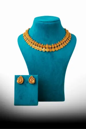 Antique Lakshmi Coin Necklace Set with Peacock Earrings