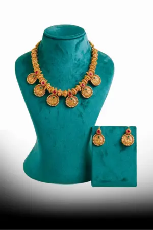 Antique Coin Necklace Set with Matching Earrings