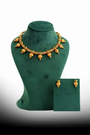 Antique Beaded Necklace Set with Matching Stud Earrings
