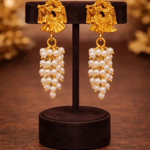 Radha Krishna Gold Earrings with Pearls